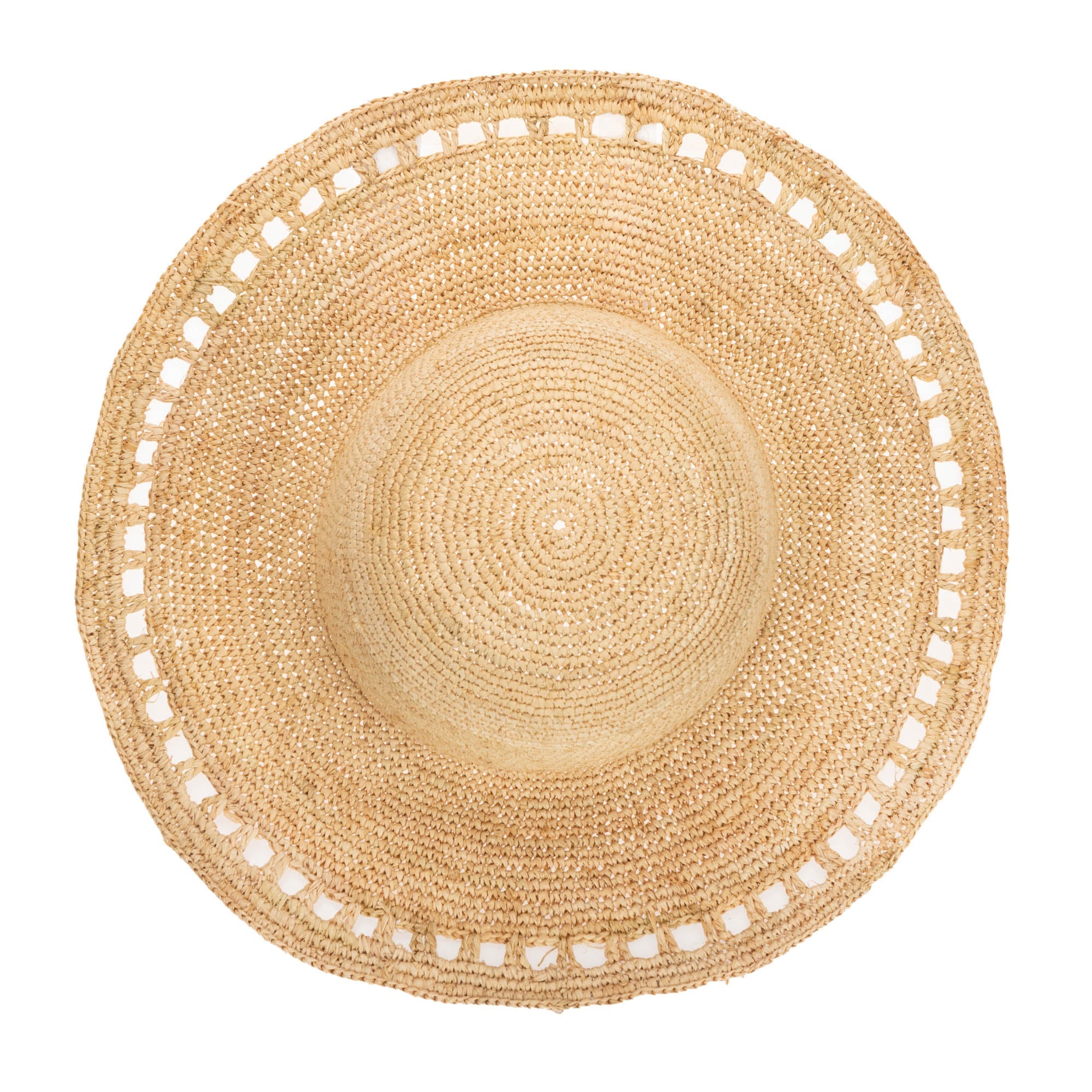 Isla Women's Raffia Round Crown Floppy Sun Hat - Stylish Wide Brim Beach Hat for Summer, Vacations, and Outdoor Activities