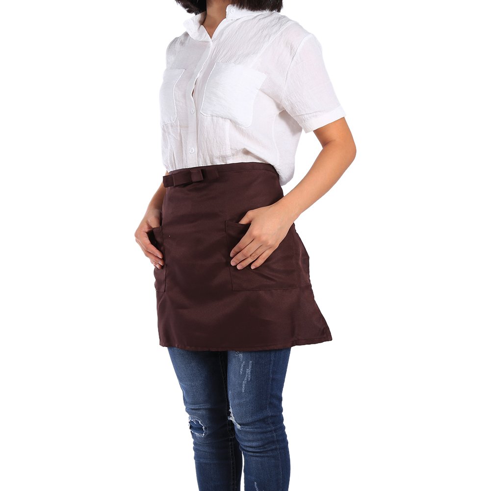 Joyzan Unisex Kitchen Aprons with Pocket, Waist Bowknot Design & Reinforced Seams - Durable Half Aprons for Cooking, Crafting, BBQ, Drawing, Outdoor Activities & Restaurant Use (Brown)