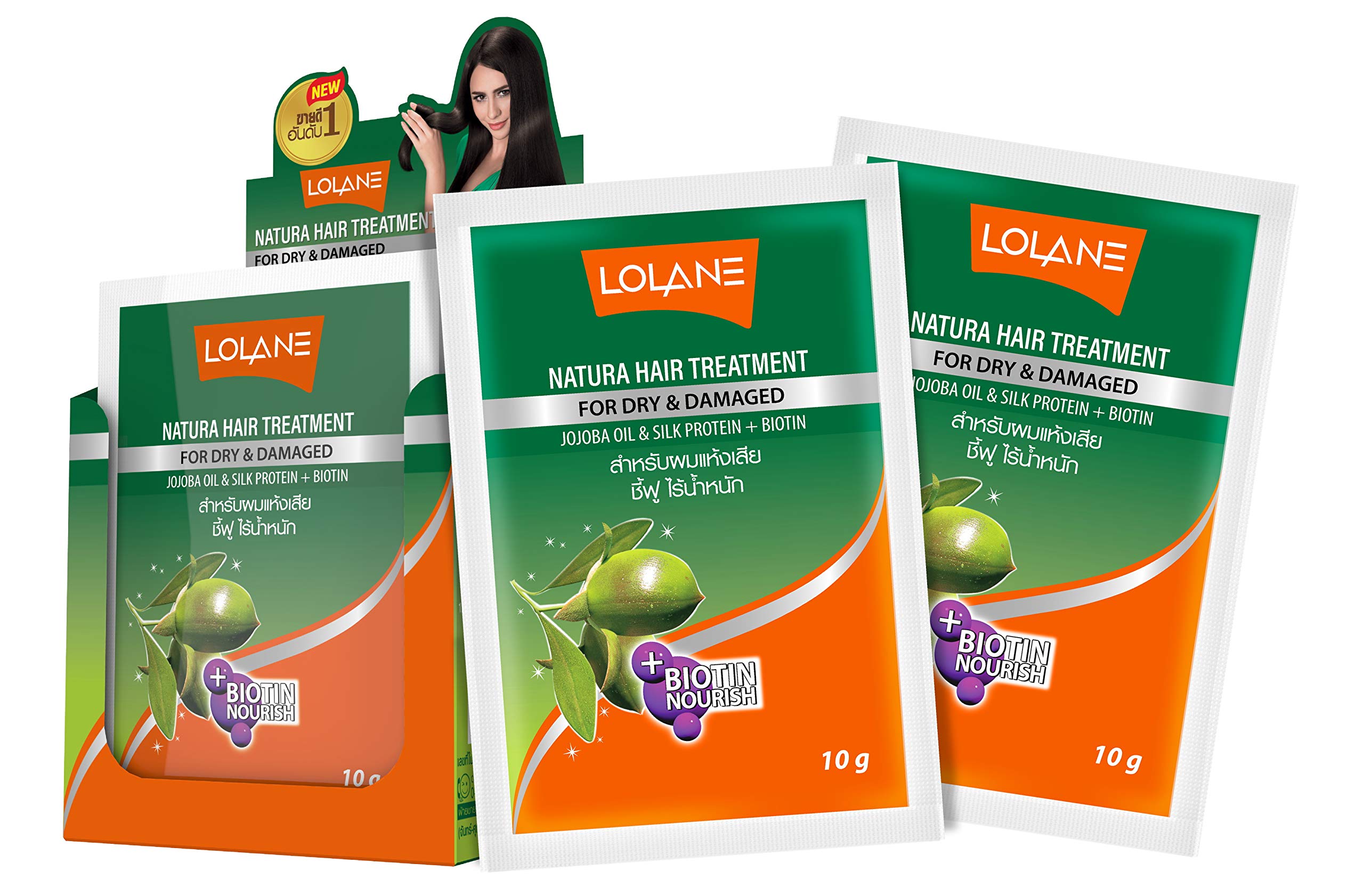 LOLANE NATURA Hair Treatment for Dry & Damaged Hair - Jojoba Oil & Silk Protein Deep Conditioning Mask (10g x 12 Sachets/Box) | Repairing Hair Mask for Frizzy, Brittle Hair - At-Home Salon Treatment for Smooth, Shiny Hair