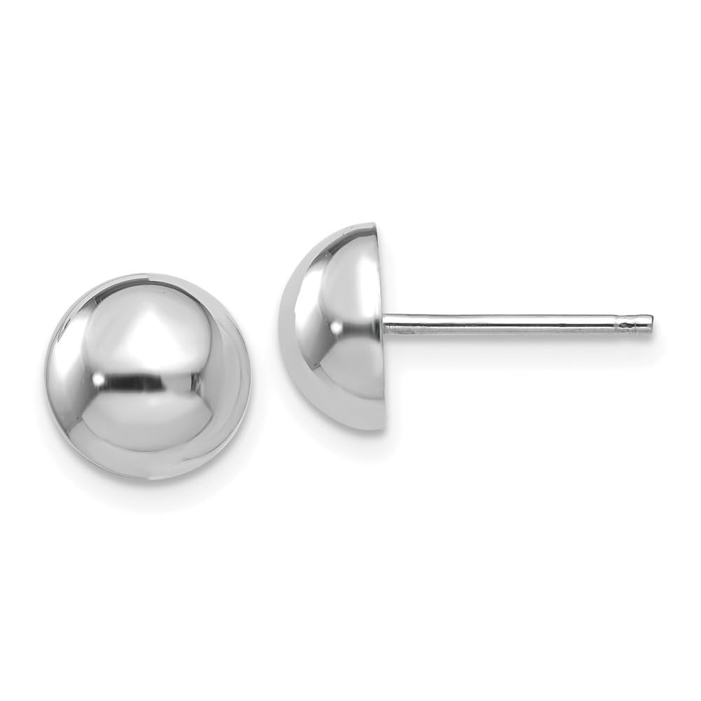 14K White Gold 8mm Half Ball Stud Earrings for Women - Hypoallergenic Luxury Jewelry for Everyday Wear, Parties & Special Occasions