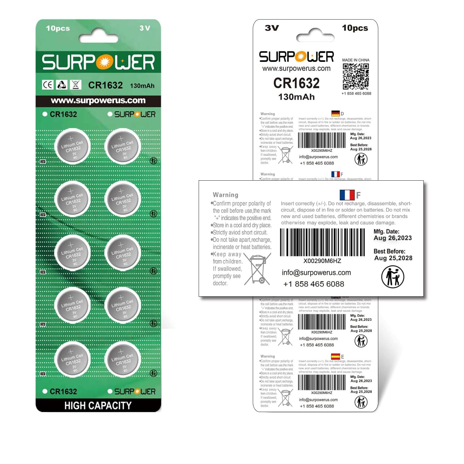 SURPOWER CR1632 3V Lithium Battery 10-Pack - Replacement for Garmin Vivofit Jr, Long-Lasting Power for Kids Fitness Trackers & Watches (5-Year Warranty) - Perfect for Outdoor Activities, Sports & Daily Use