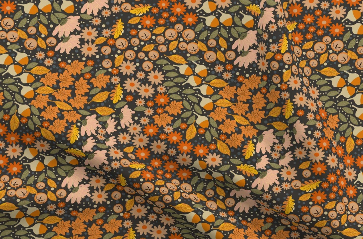 Autumn Botanical Floral Ditsy Printed Satin Fabric by The Yard - Premium Sewing Material for Apparel, Lining, Fashion, Blankets & Home Decor | DIY Crafts, Dressmaking, Quilting & Interior Design