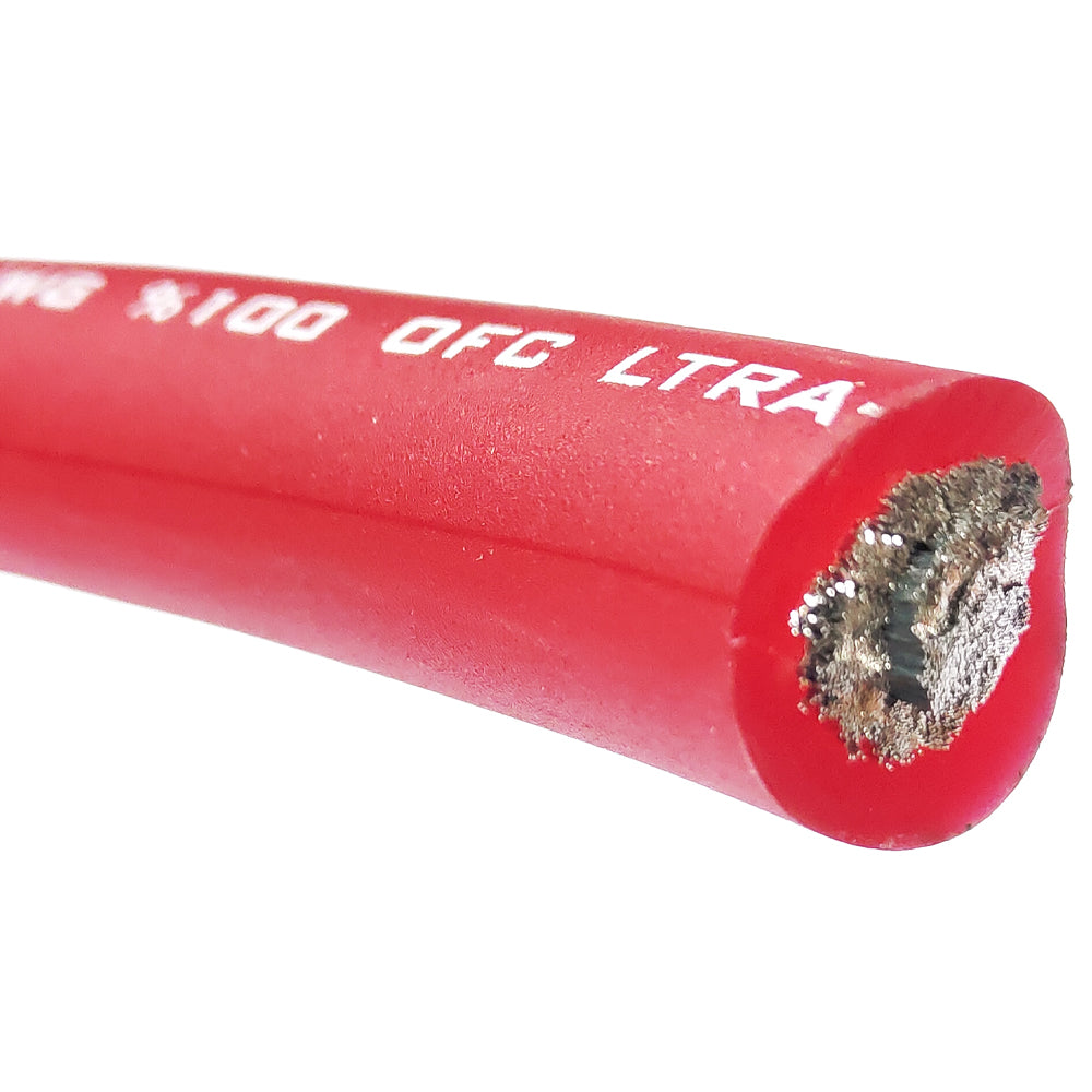 50FT 0 AWG Pure Copper Oxygen-Free Silver Tinned Twisted Wire Spool - Red - Ideal for Car Audio, Solar Power & Marine Electrical Wiring