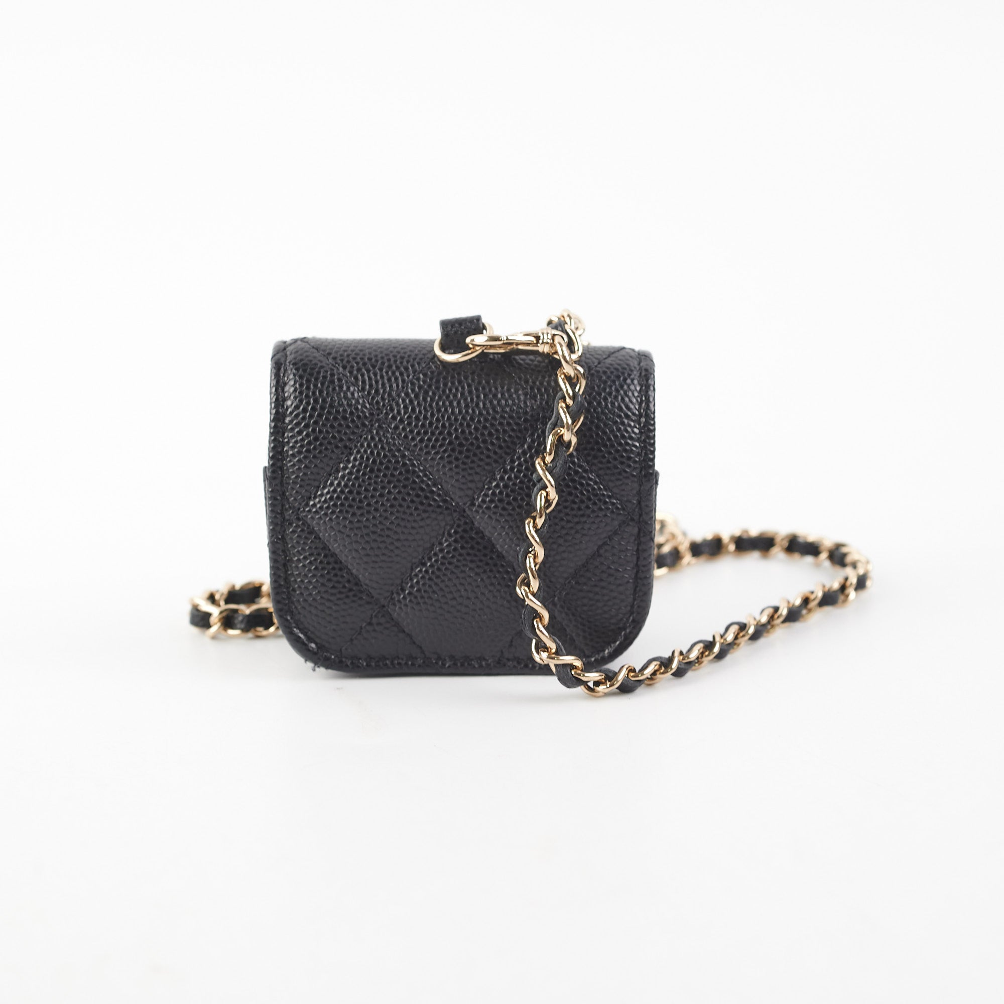 Chanel Quilted Caviar AirPods Case for AirPods Pro 1/2/3 & AirPods 1/2/3 - Luxury Black Leather Protective Cover - Perfect for Travel, Work & Daily Use