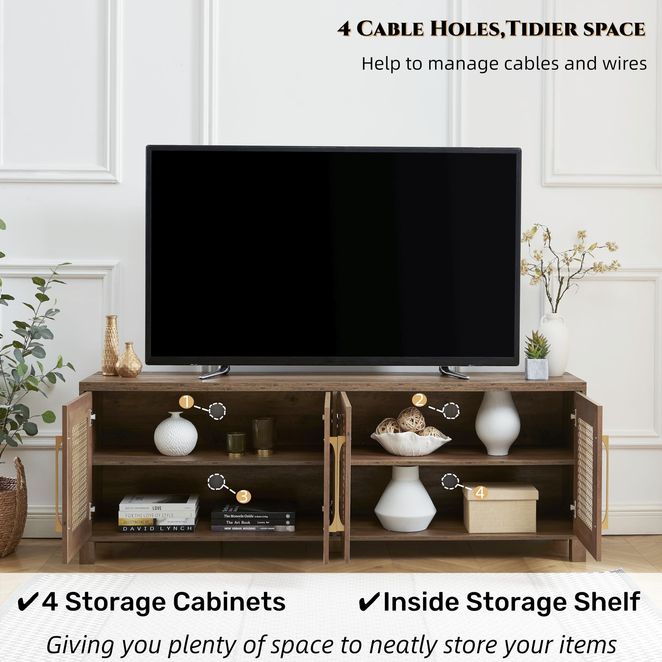 Mid Century Modern TV Stand with Storage Cabinet - 75