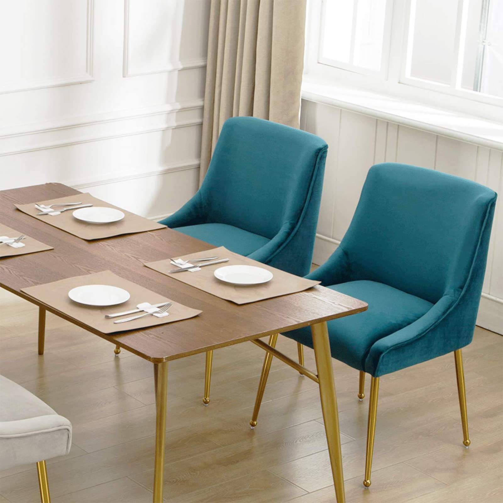 ZhengHao Modern Velvet Dining Chairs Set of 4 - Teal Upholstered Kitchen Chairs with Gold Metal Legs for Dining Room, Living Room, Kitchen & Reception Area | Perfect for Home Decor, Restaurant, Cafe & Office Use