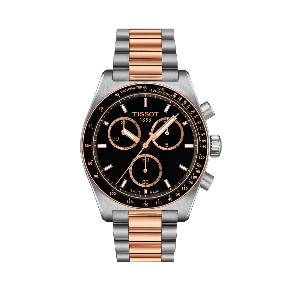 PR516 Quartz Chronograph Watch - 40mm Rose Gold PVD Case with Two-Tone Black Bracelet - Stylish Dress Watch for Men, Perfect for Business, Formal Events & Everyday Wear