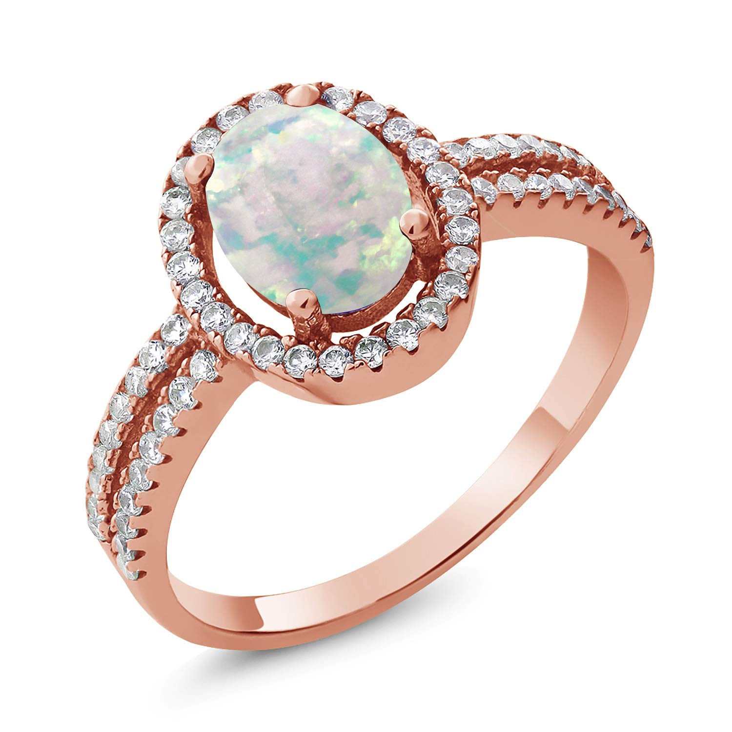 1.76 Ct Oval White Simulated Opal Ring - 18K Rose Gold Plated Sterling Silver - Gem Stone King | Elegant Jewelry for Women, Perfect for Weddings, Parties & Special Occasions