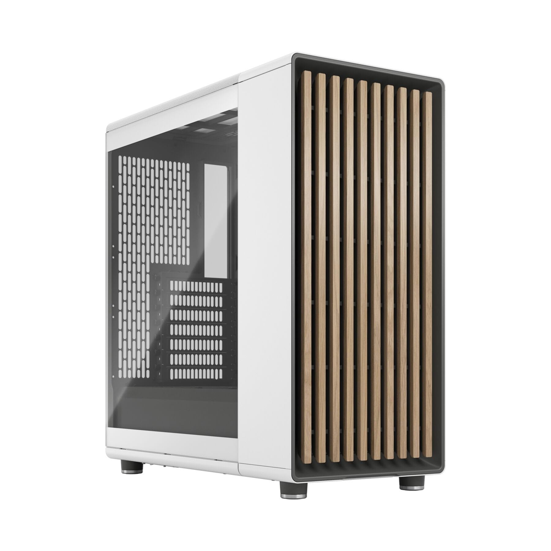 Fractal Design North Chalk White ATX Mid Tower PC Case - Tempered Glass Side Panel, Genuine Oak Wood Front - Includes 2x140mm PWM Fans, USB Type-C - High Airflow Gaming Case for Home & Office Workstations