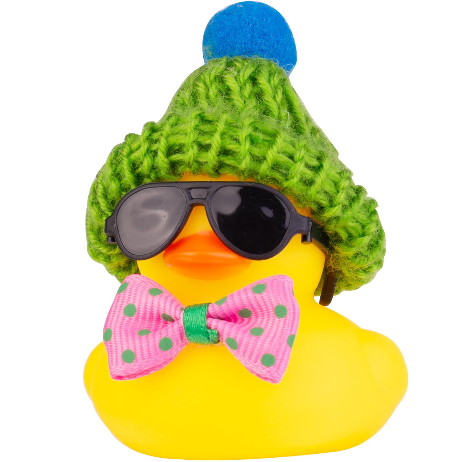Winter Duck Car Dashboard Decoration - Cute Rubber Duck Ornament with Mini Beanie Hat, Sunglasses & Bow Tie - Fun Car Accessories for Dashboard Decor (C5) | Perfect for Seasonal Car Styling & Gift Giving
