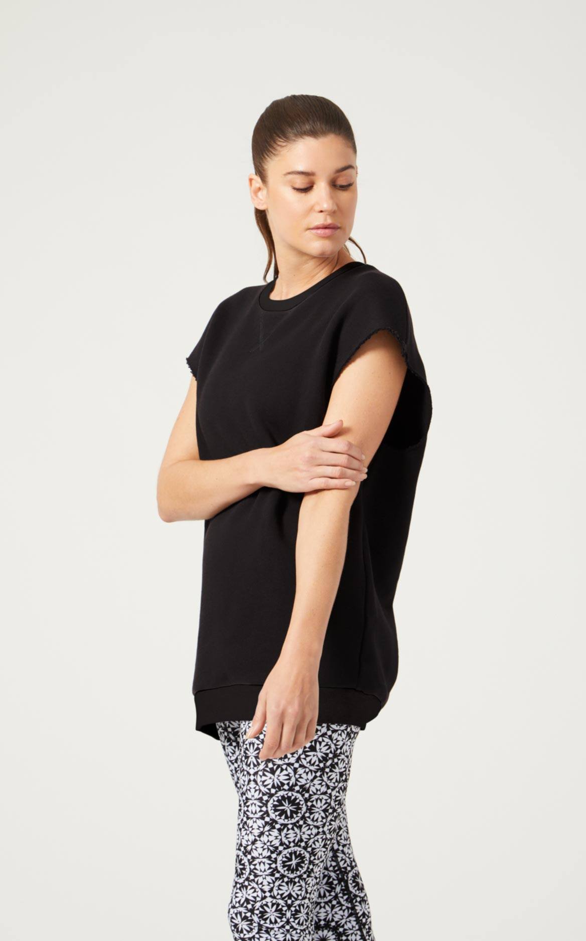 Chelsea Sleeveless Sweatshirt for Women - Jet Black Cotton Pullover Top | Perfect for Gym, Yoga & Casual Wear