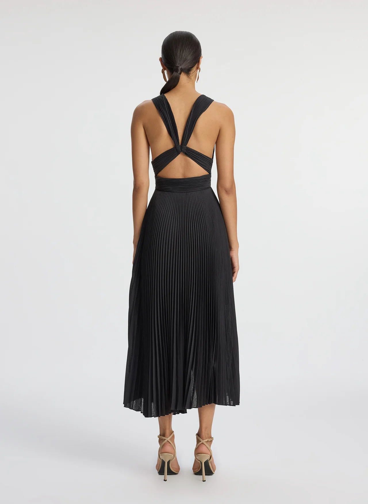 Everly Pleated Midi Dress for Women - Elegant Black Flowy Skirt Dress for Office, Party & Special Occasions