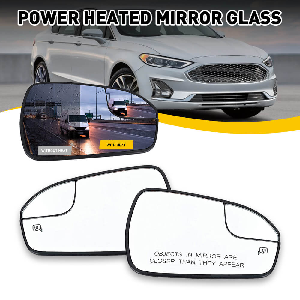 Heated Side Mirror Glass for 2013-2020 Ford Fusion - Driver & Passenger Side - Defrosting Car Power Mirrors for Winter Driving Safety