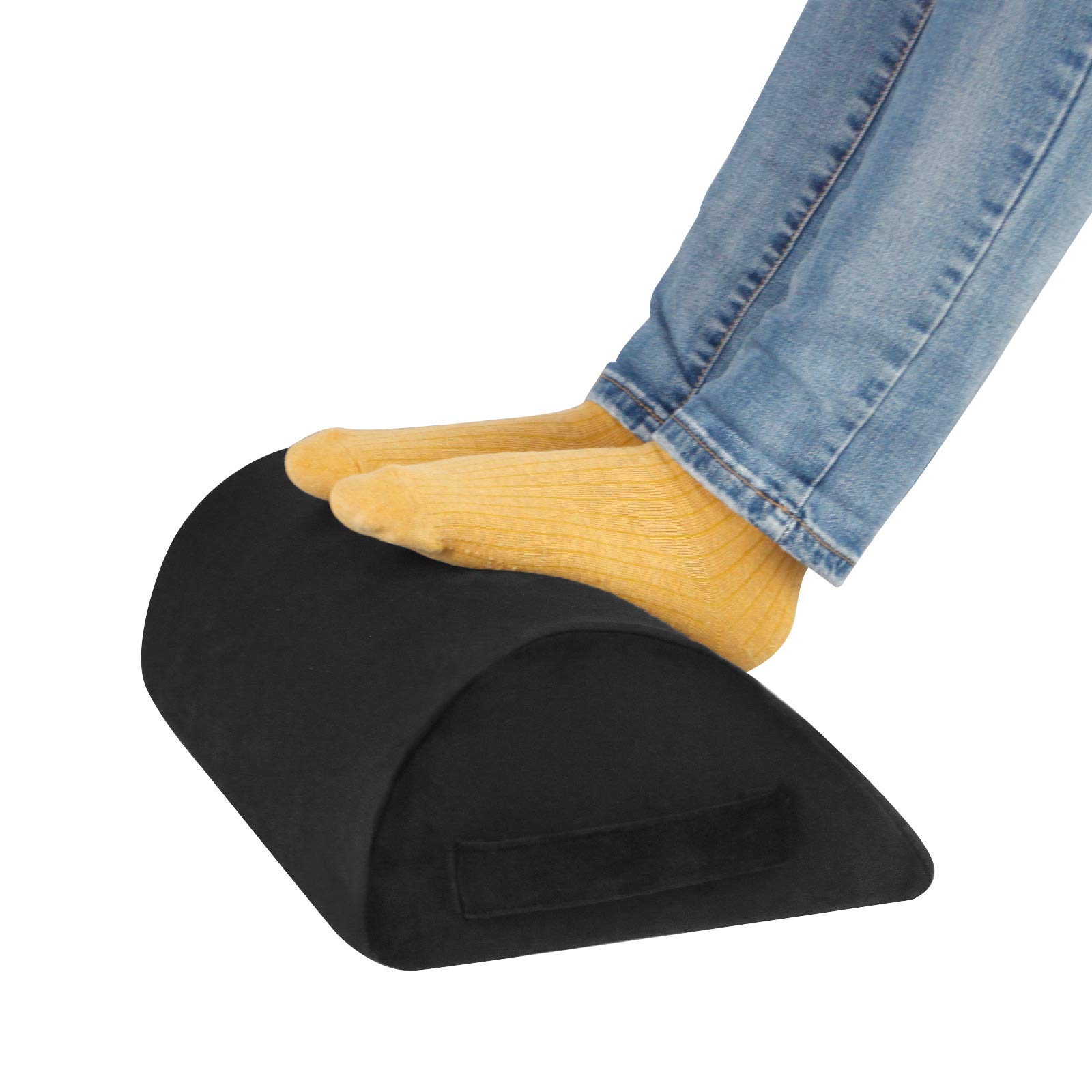Ergonomic Footrest for Under Desk - Non-Slip Massaging Micro Beads, Firm Foam Half-Cylinder Footstool for Home Office & Airplane Travel - Teardrop Black - Perfect for Work, Study & Relaxation
