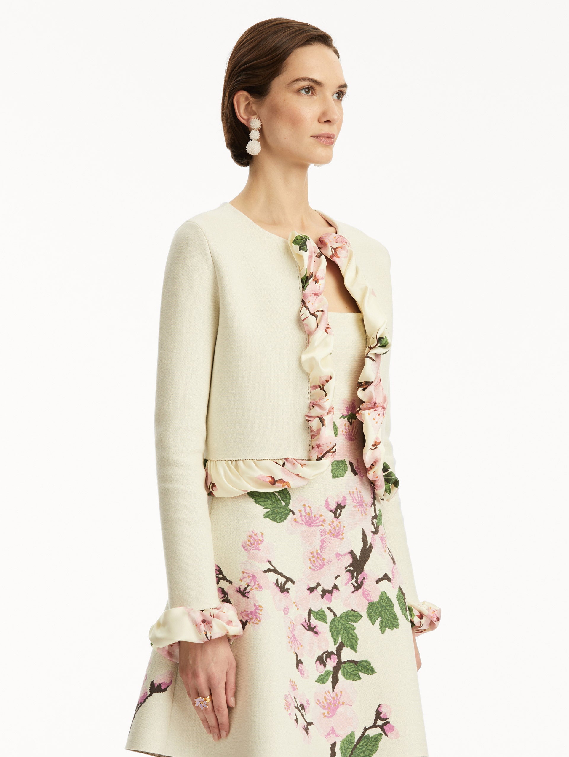 Elegant Cherry Blossom Print Twist Trim Cardigan for Women - Lightweight Spring Knitwear for Office, Date Night & Casual Outfits