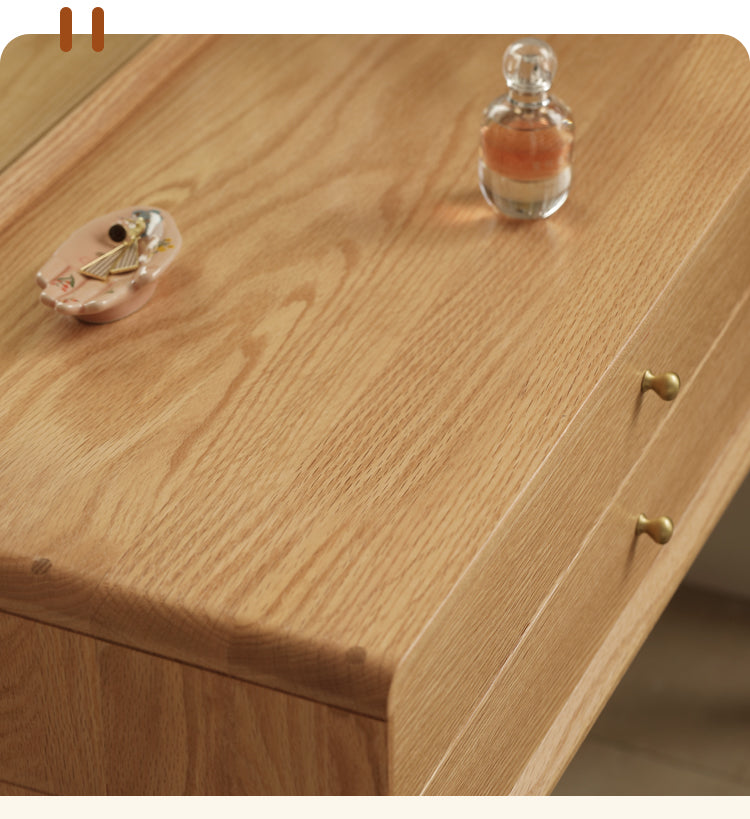 Stylish Oak Solid Wood Modern Dressing Table with Large Mirror - Perfect for Bedroom Vanity, Makeup Station & Home Decor