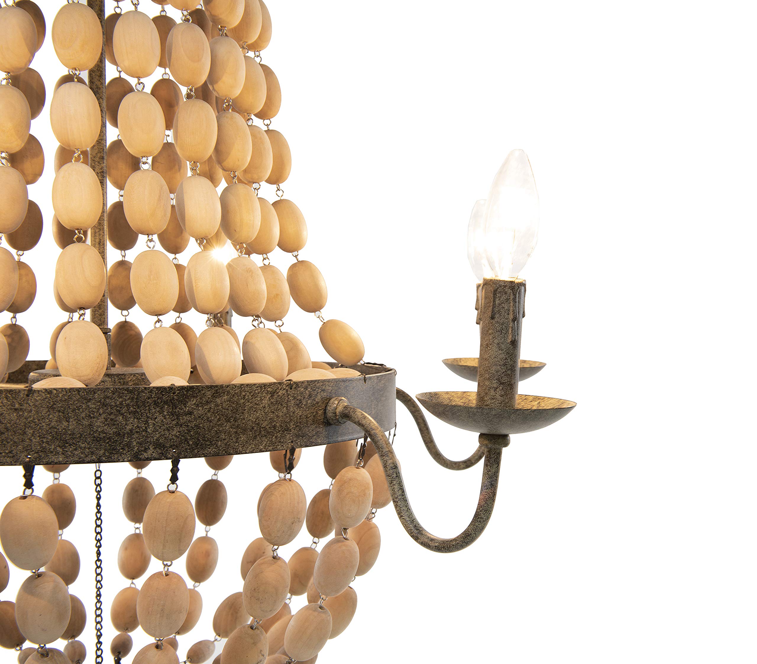 Creative Co-Op Rustic Wood Bead & Metal 6-Light Chandelier in Brown - Perfect for Farmhouse Dining Room, Bedroom or Entryway Lighting