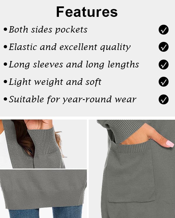 Anymiss Women's Lightweight Knit Cardigan Sweater - Oversized Kimono Jacket with Pockets (Sizes S-3XL) | Soft Open Front Cover Up for Spring, Fall & Layering Outfits