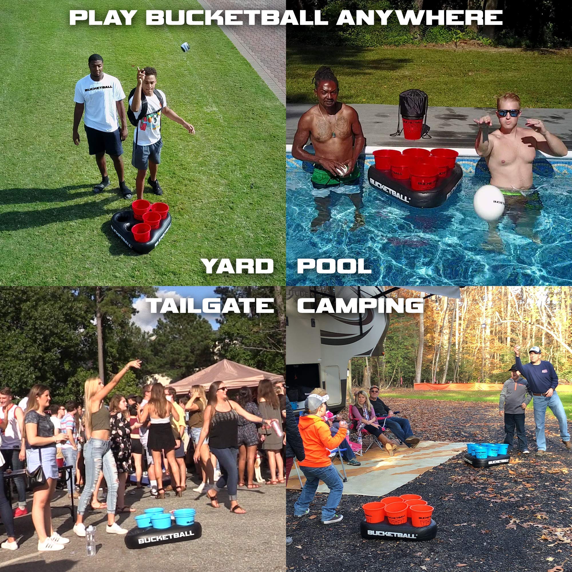 BucketBall Team Color Edition Party Pack (Light Blue/White) - Original Giant Yard Pong Game for Outdoor Fun | Perfect for Camping, Beach, Lawn, Tailgate Parties & Family Gatherings