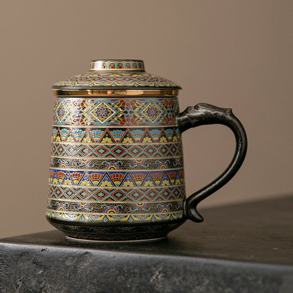 Handmade Dunhuang Ceramic Tea Cup with Removable Stainless Steel Infuser - Perfect for Loose Leaf Tea, Herbal Tea & Gift Giving - Ideal for Home, Office & Meditation Use