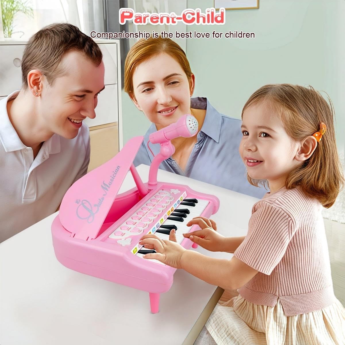 Pink Mini Piano Toy for Toddlers - 24-Key Musical Instrument with Microphone, Perfect First Birthday Gift for 1+ Year Old Girls | Fun Learning & Pretend Play