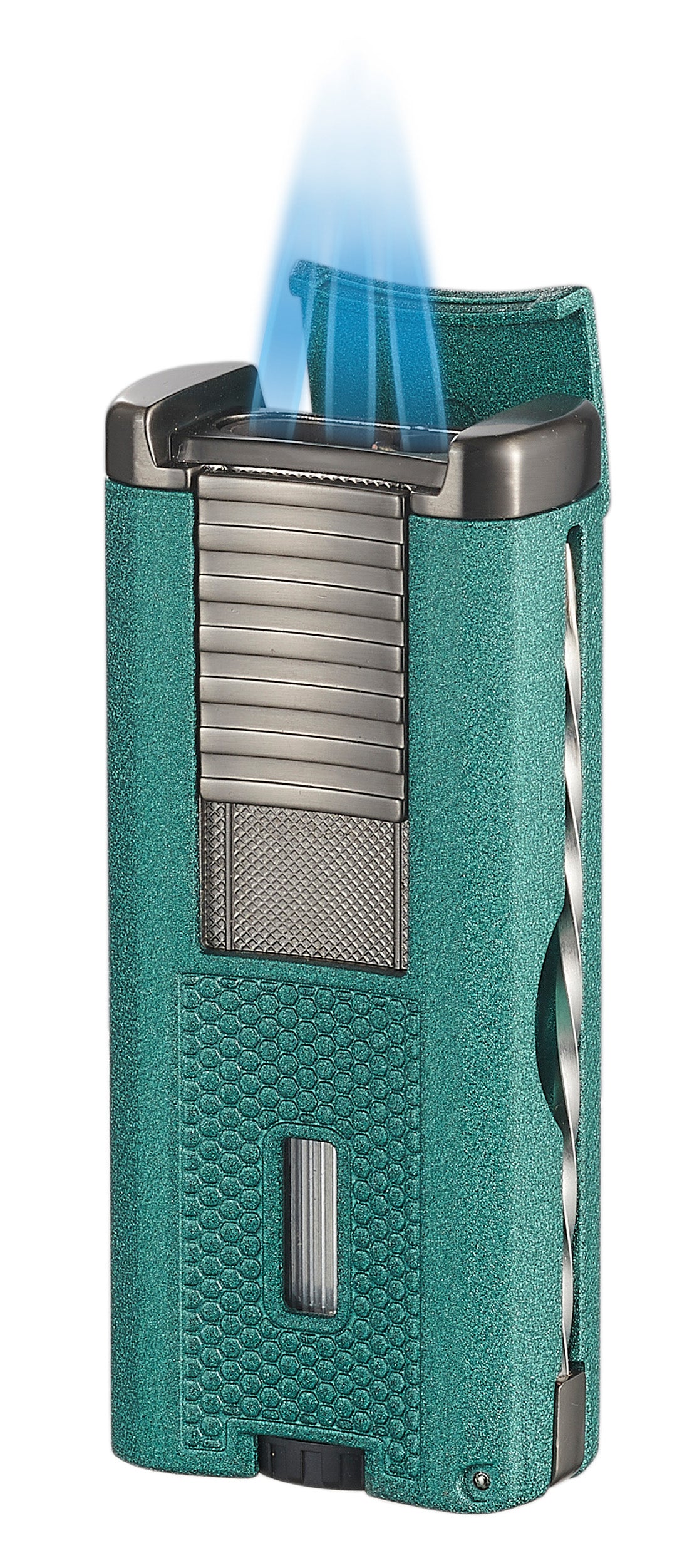 Visol Striker Triple Torch Flame Lighter with Cigar Poker - Windproof Refillable Butane Lighter for Cigars, Cigarettes & Outdoor Use (Green) - Perfect for Camping, BBQ & Survival Gear