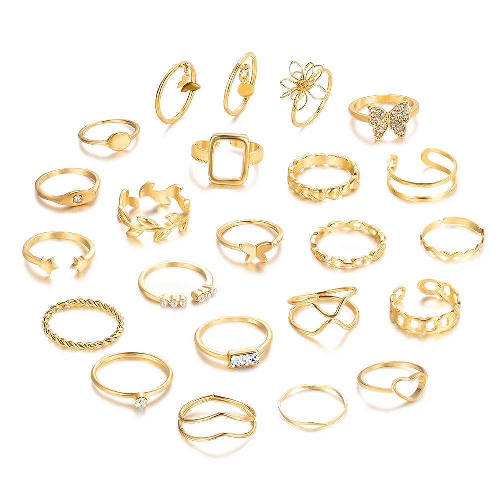 48PCS Vintage Butterfly Heart Snake Rings Set - Gold Plated Geometric Hollow Rings for Women & Girls - Latest Stylish Jewelry for Parties, Gifts & Everyday Wear
