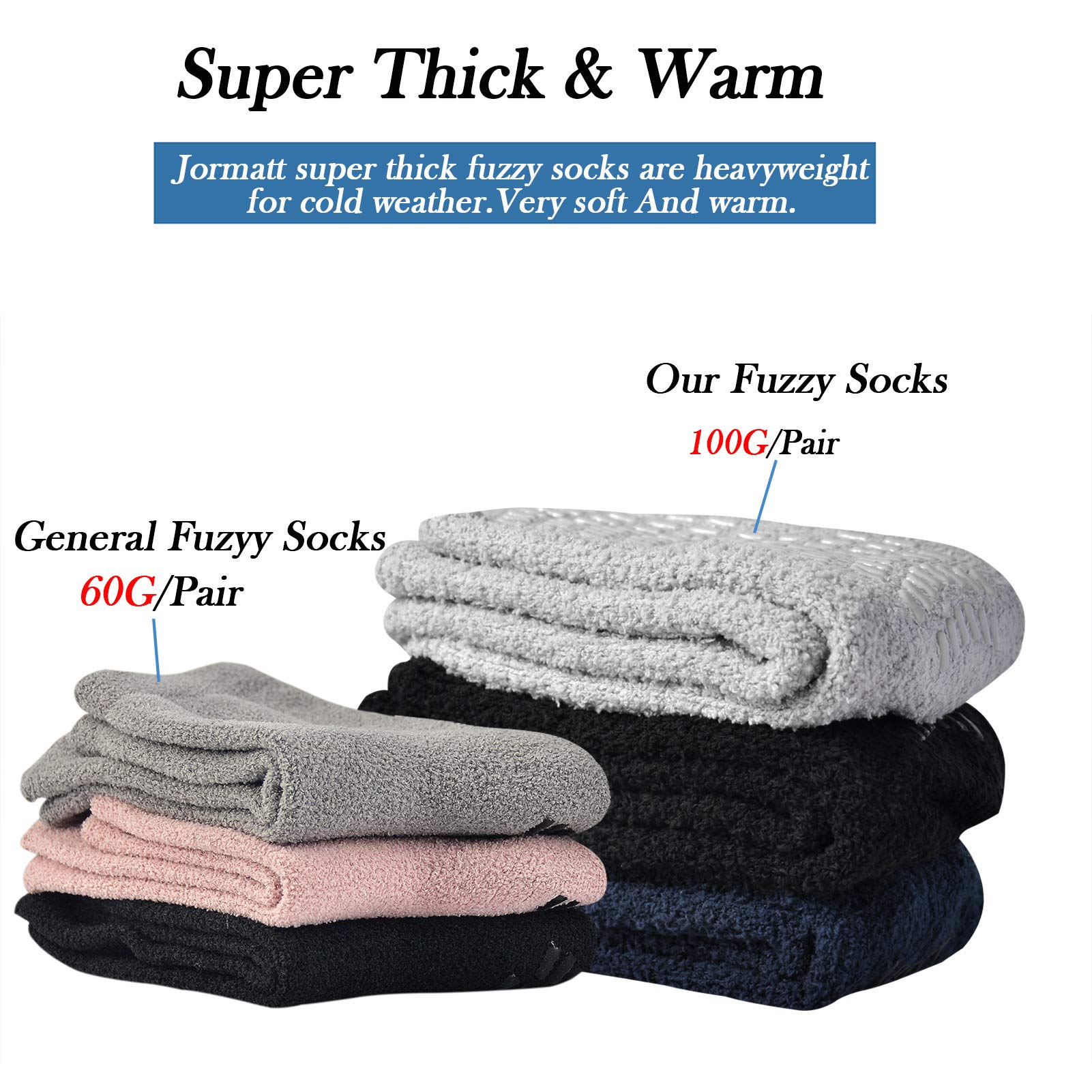 JORMATT 3 Pairs Ultra Thick Non-Slip Grip Fuzzy Socks for Women & Men - Cozy Warm House Slippers, Hospital Socks for Winter Indoor Comfort