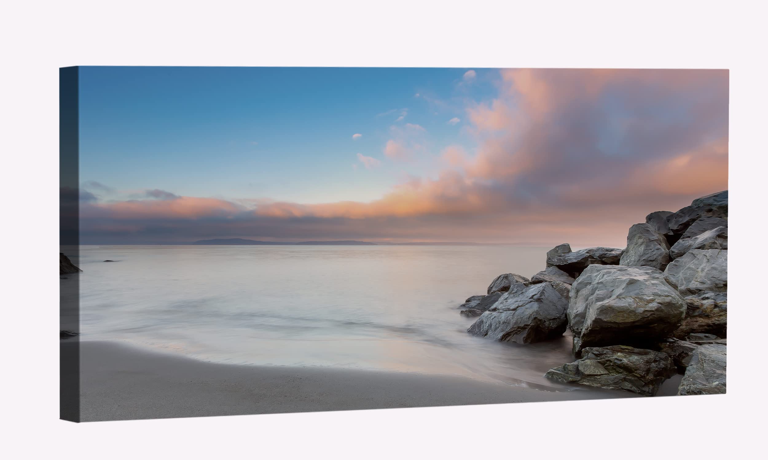 Alki Beach Sunrise Canvas Art - Framed Beach Sunset Wall Decor Painting for Living Room, Bedroom & Office - Ready to Hang Coastal Landscape Artwork - Perfect for Home Decor & Gift Ideas