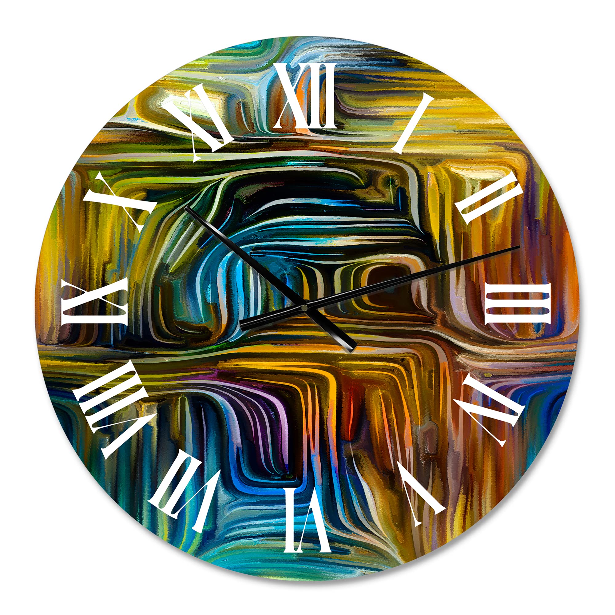 DesignQ Modern Wall Clock 'Colour Fusion IV' - Large Abstract Fractal Wall Art Clock for Kitchen, Living Room & Office Decor - Perfect for Home, Office & Modern Interior Design