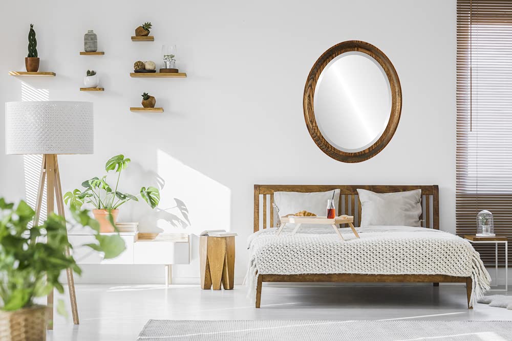 Oval Wooden Beveled Wall Mirror - Toasted Oak Frame - 18.6x22.6 Inches - Elegant Home Decor for Bathroom, Bedroom, Living Room & Hallway - Vancouver Style Mirror - Perfect for Vanity, Entryway & Wall Decor