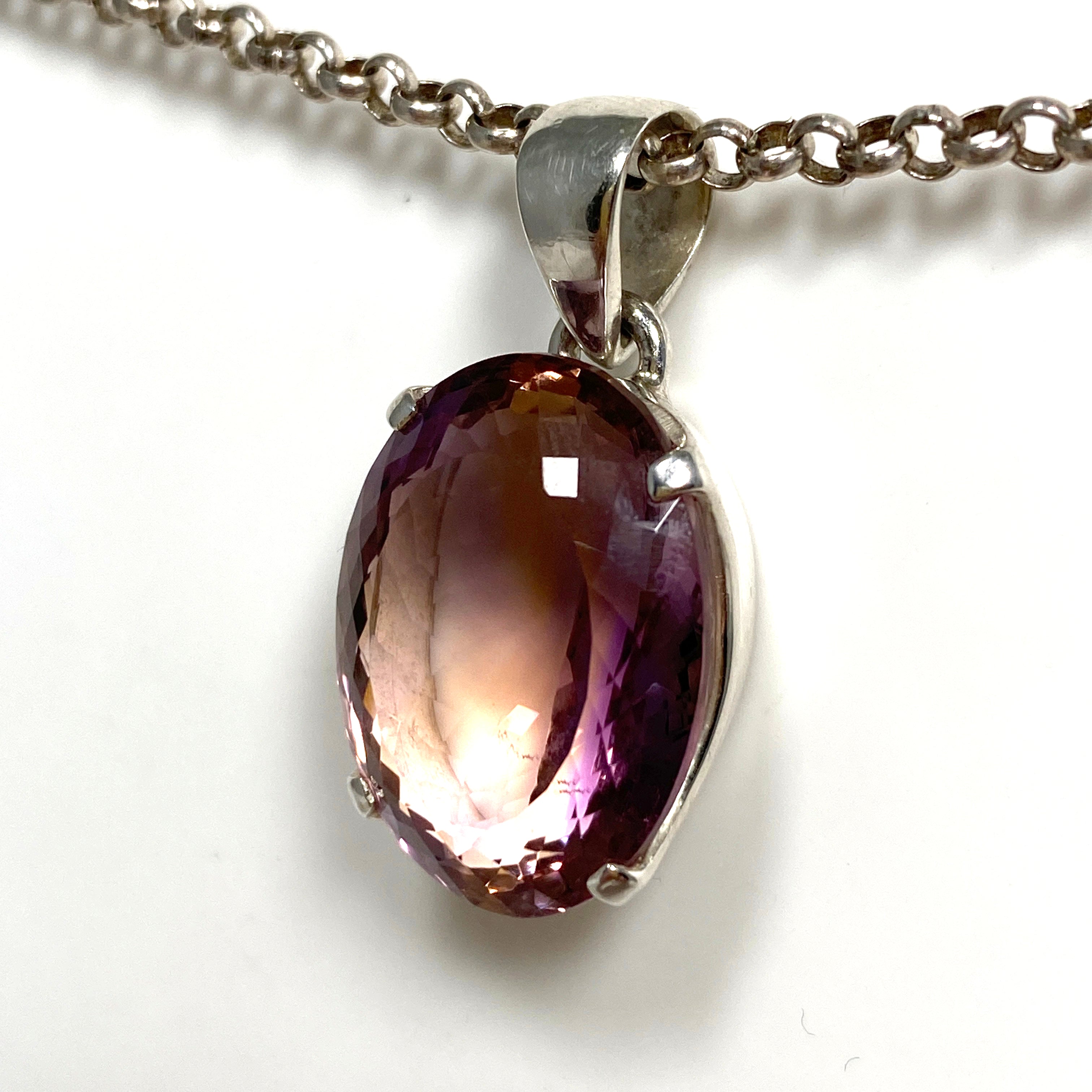 Natural Ametrine Gemstone Oval Faceted Pendant Necklace - 925 Sterling Silver Jewelry PPGJ778 for Women's Fashion & Gift Giving
