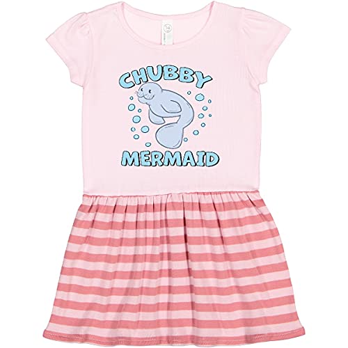 Inktastic Chubby Mermaid with Cute Manatee and Bubbles Toddler Dress - Adorable Sea Creature Themed Baby Girl Outfit for Beach Parties, Birthday Celebrations & Summer Playdates