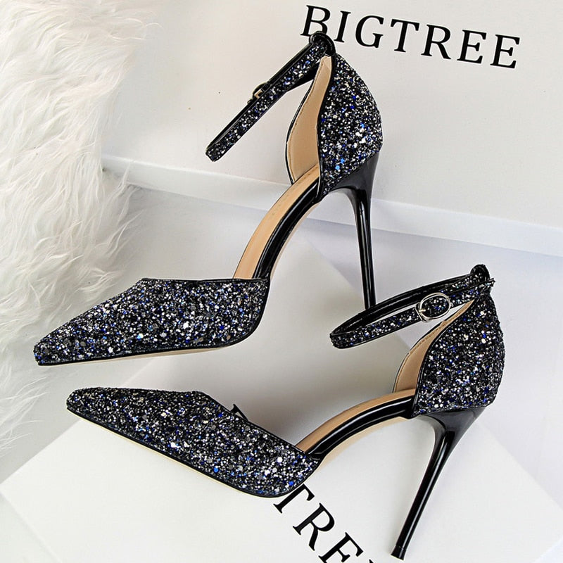 Sexy Sparkle Sequins Stiletto Heels for Women - 10cm High Heel Pumps Party Shoes & Summer Sandals - Perfect for Night Out, Club, Wedding & Special Occasions