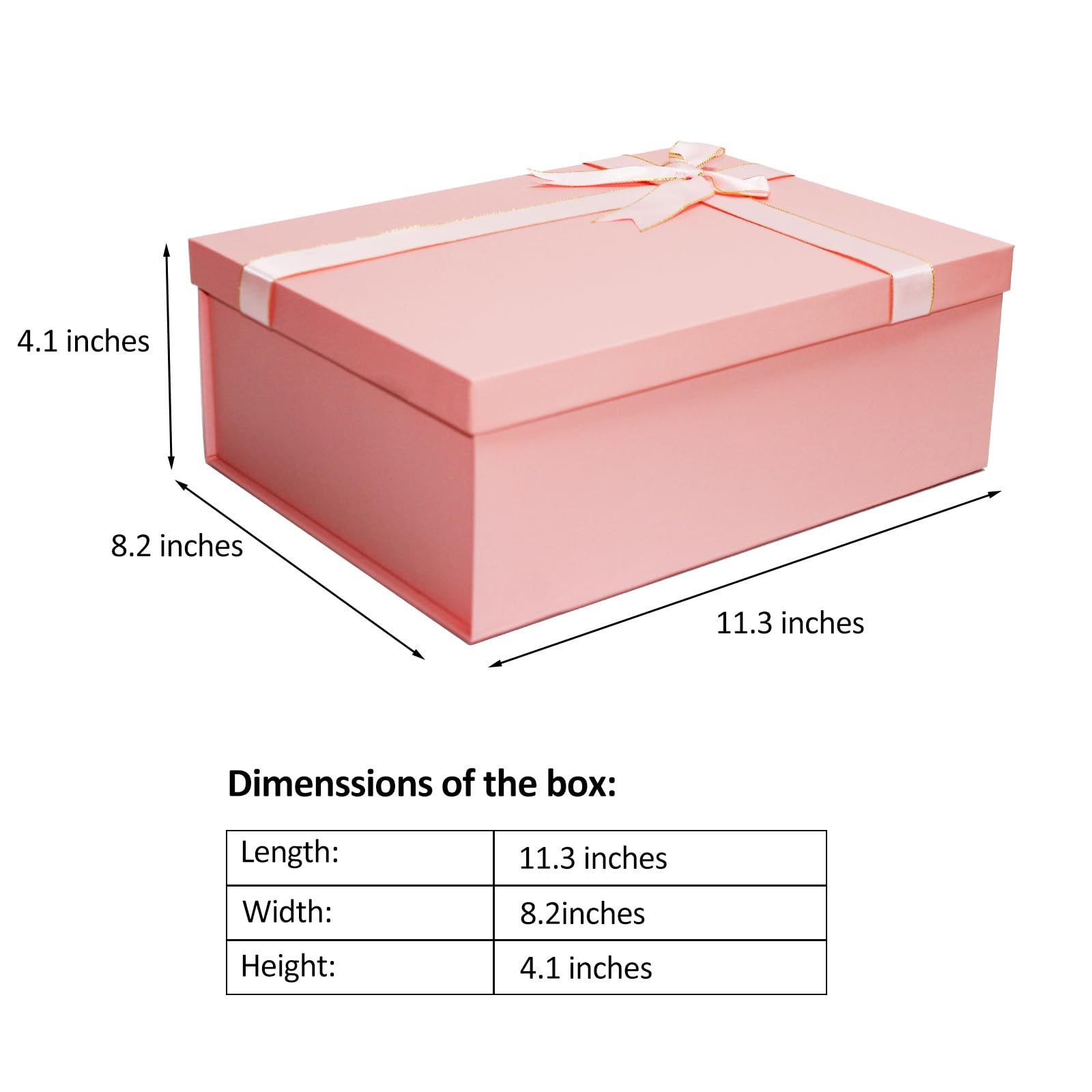 Elegant Pink Gift Box with Lid - 11.3x8.2x4.1 Inch Large Present Box Includes Shredded Paper Fill & Greeting Card - Perfect for Birthday Gifts, Wedding Favors, Anniversary Presents & Special Occasions