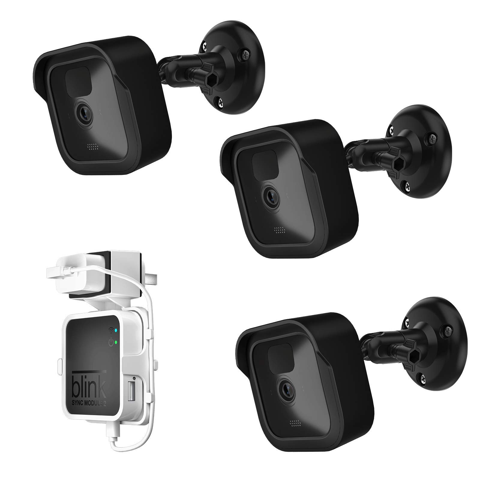 Blink Outdoor Camera Mount - Weatherproof Protective Cover & 360° Adjustable Wall Mount with Sync Module 2 Outlet Mount for Blink Outdoor Security Cameras - Perfect for Home, Garage & Backyard Surveillance