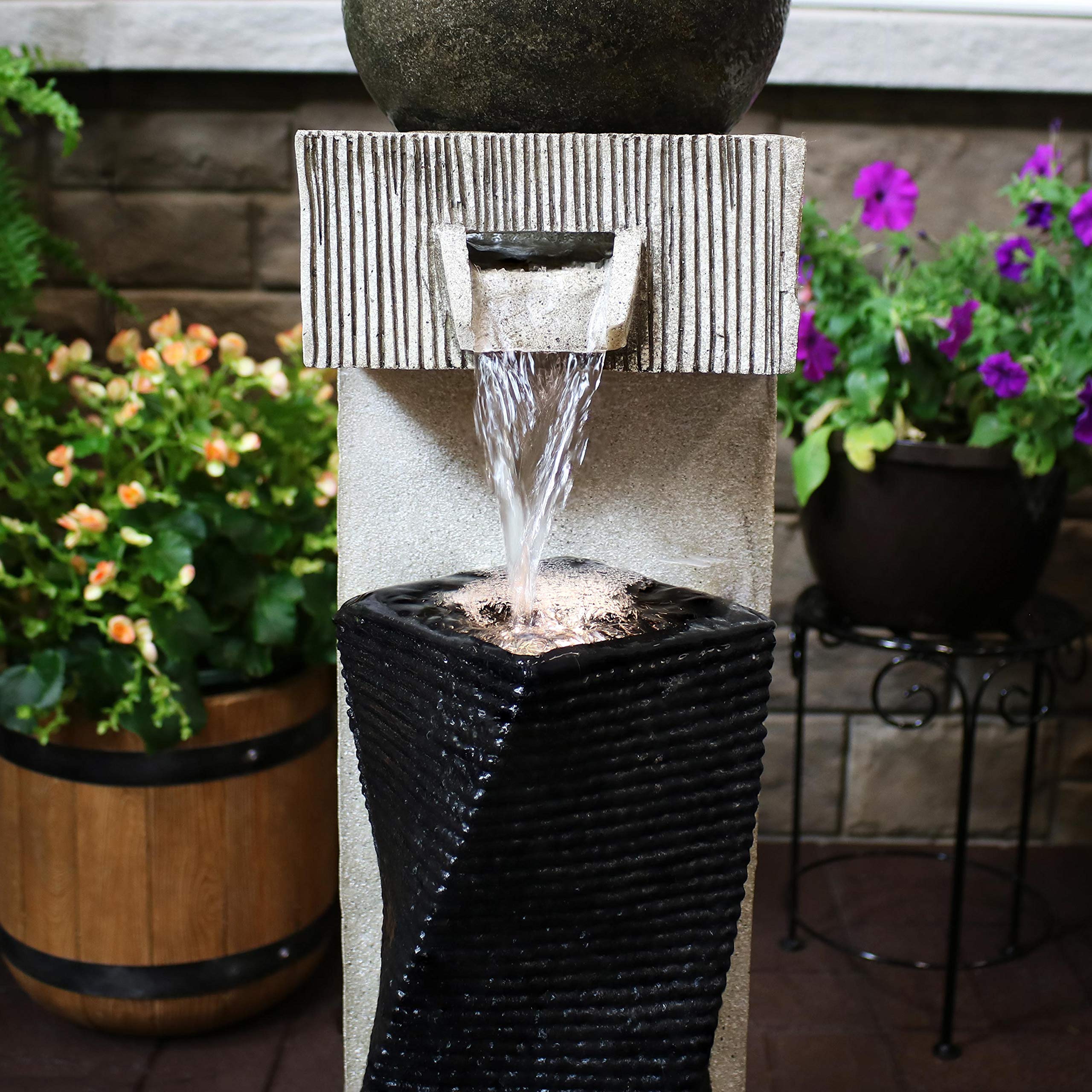 35-Inch Modern Outdoor Water Fountain with LED Lights & Adjustable Flow Pump - Perfect for Garden, Patio, and Backyard Decor