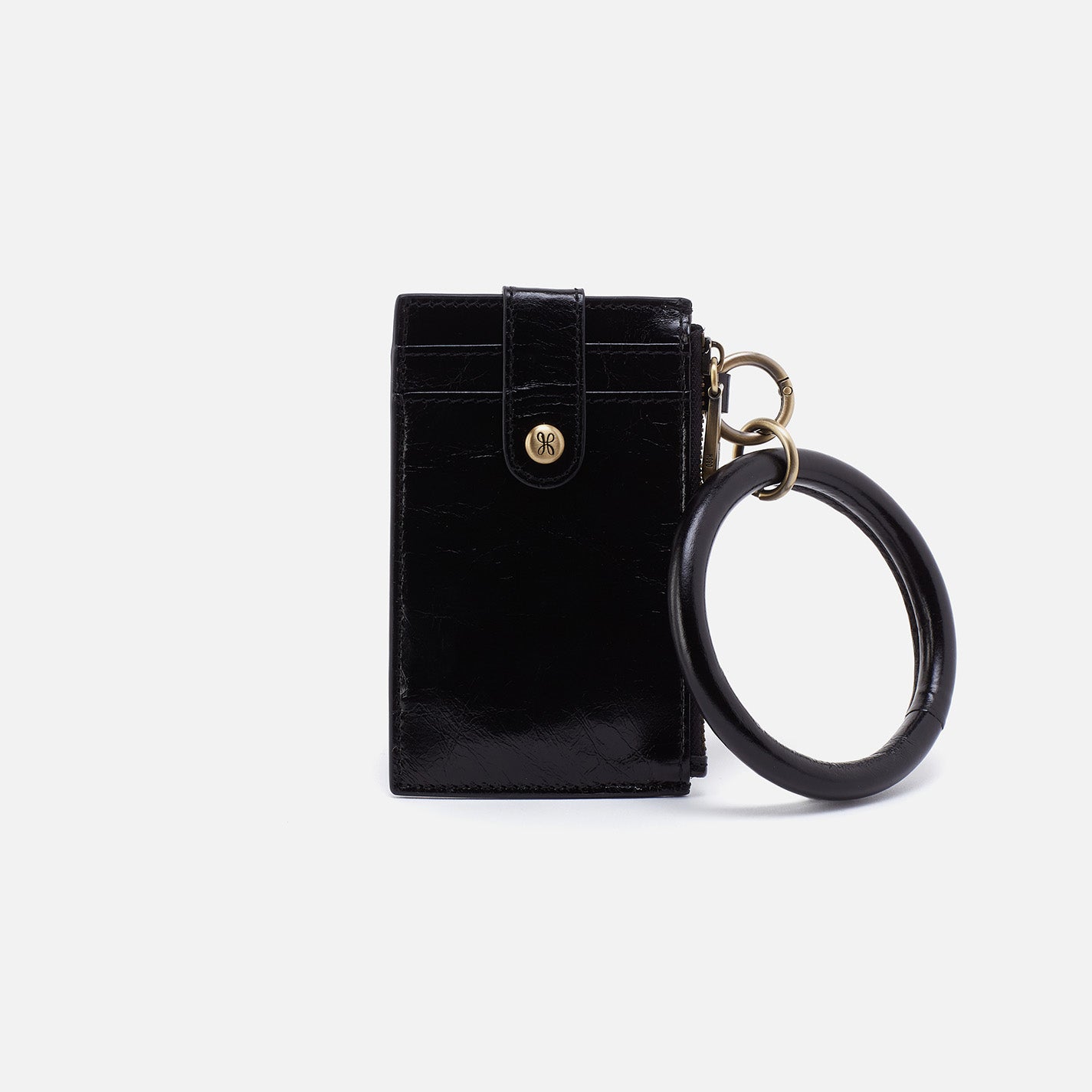 Polished Leather Ring Credit Card Wristlet - Stylish RFID Blocking Wallet for Women | Perfect for Travel, Shopping & Everyday Use (Black)