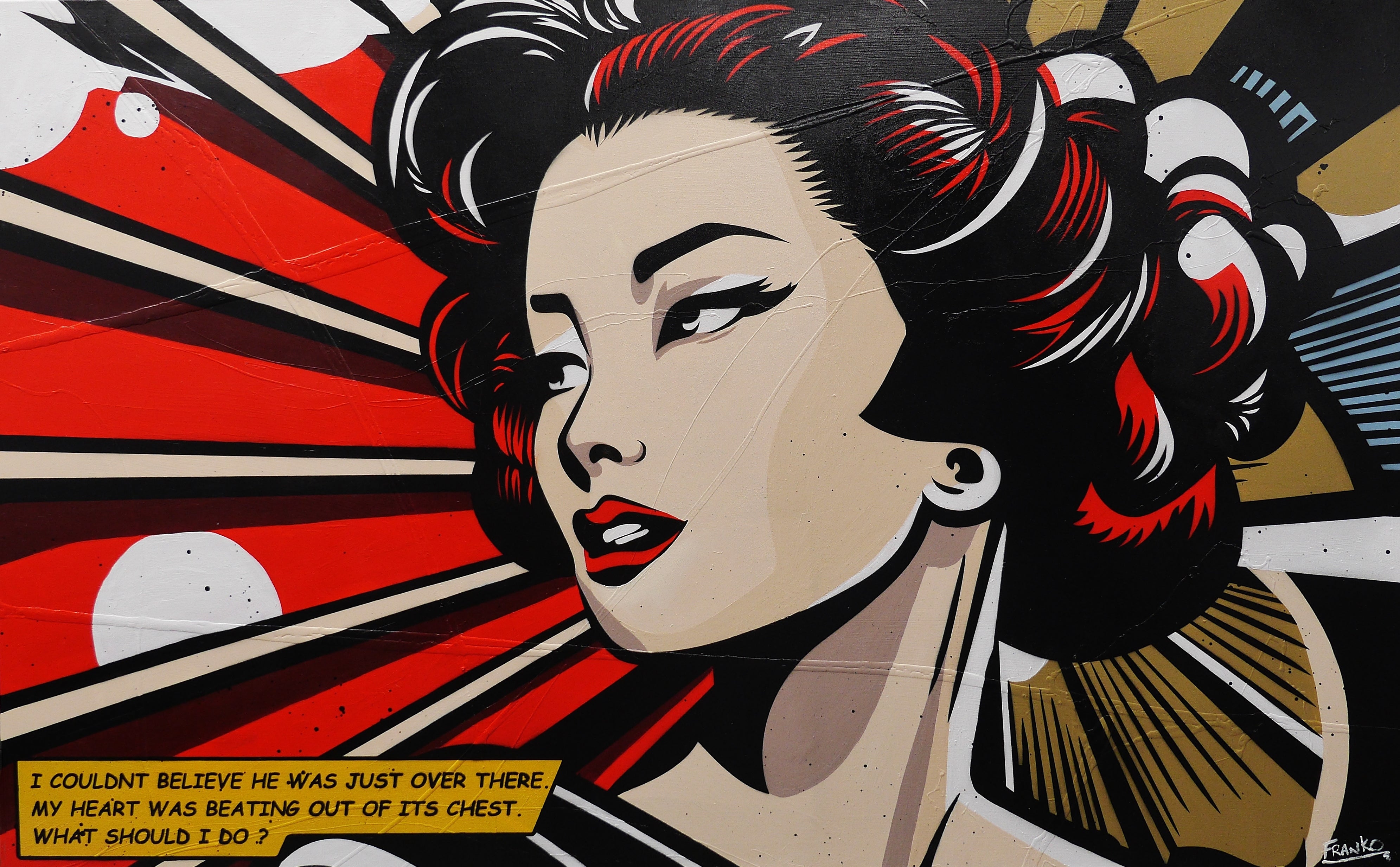 160cm x 100cm Textured Classic Pop Art Canvas Painting - Vibrant Wall Decor for Living Room, Bedroom & Office - My Heart Was Beating Artwork