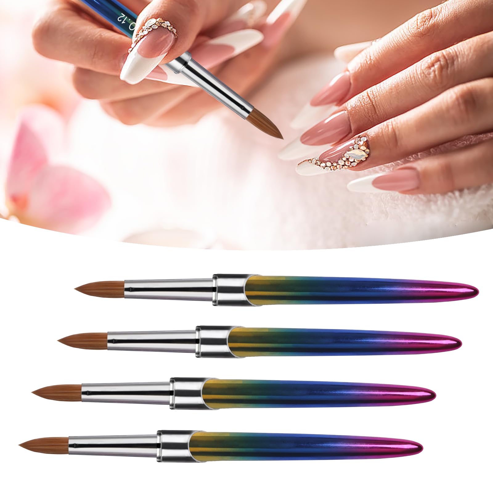 Professional Acrylic Nail Brush Set - 4PCS Kolinsky Nail Brushes Size 10/12/14/16 for Acrylic Powder Application, Nail Extensions & 3D Carving | Perfect for Salon, Home Manicure & Nail Art Design