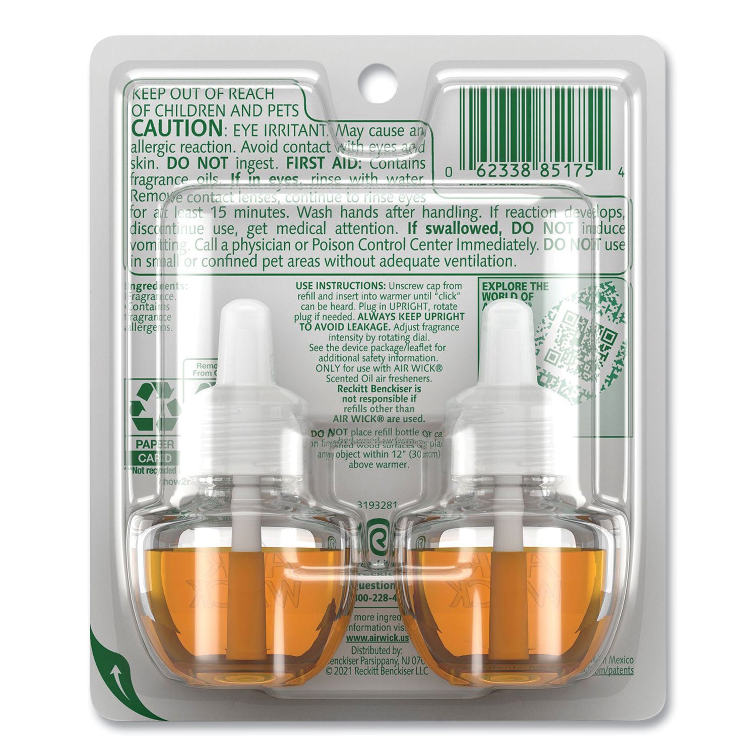 Air Wick Scented Oil Twin Refill - Exotic Papaya & Hibiscus Flower Fragrance, 0.67 Oz | Long-Lasting Home Air Freshener for Living Room, Bedroom & Bathroom