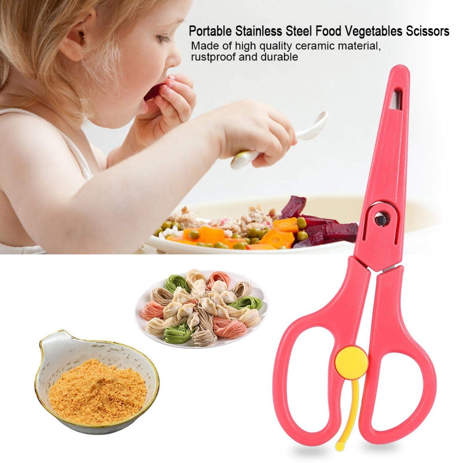 Baby Food Scissors - Stainless Steel Safety Cutter for Kids with Cover | Infant Complementary Feeding Tool (Red)