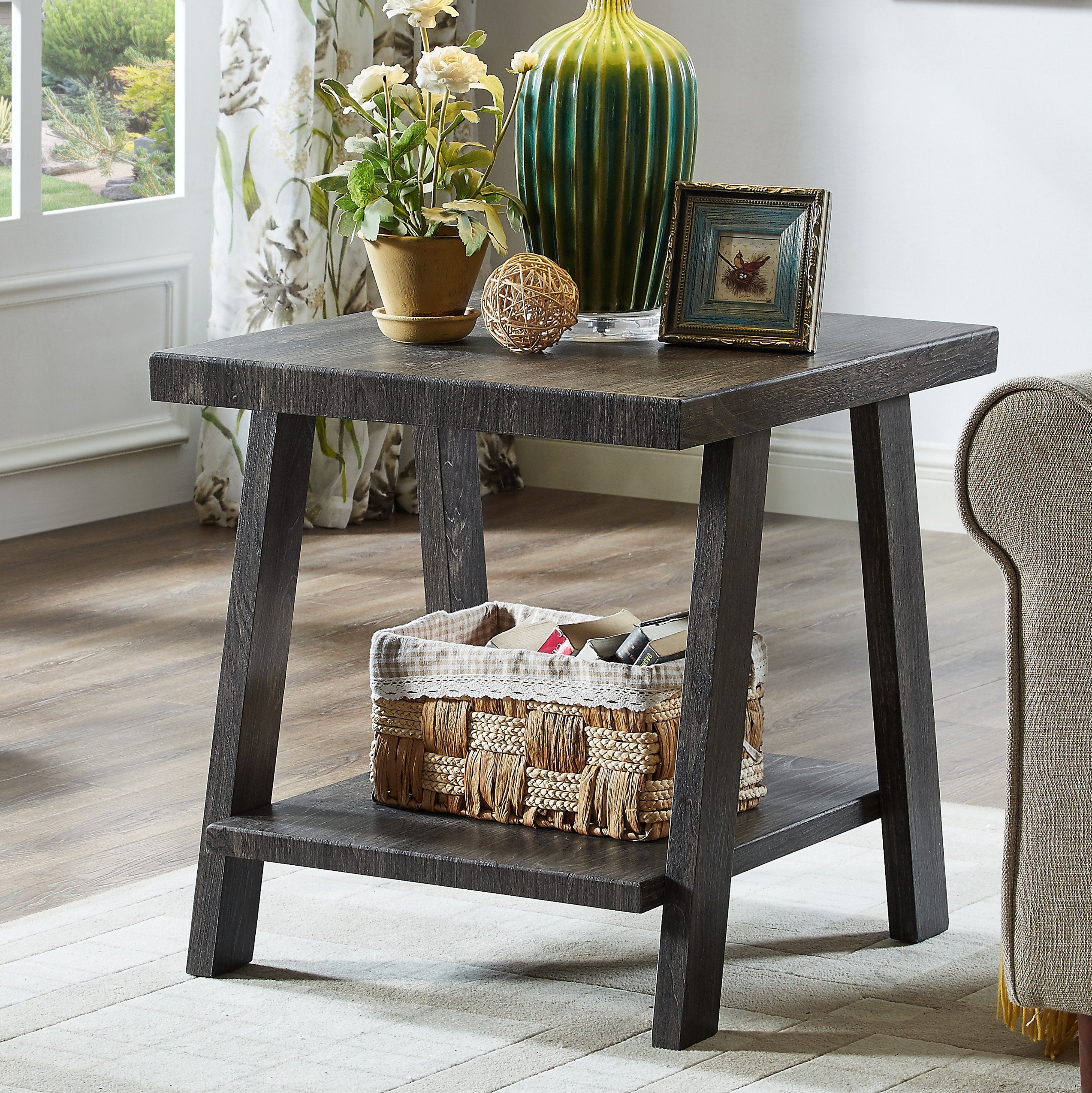 Roundhill Furniture Athens Contemporary Replicated Wood Shelf End Table - Modern Nightstand for Bedroom, Living Room, or Office - Stylish Storage & Display Solution