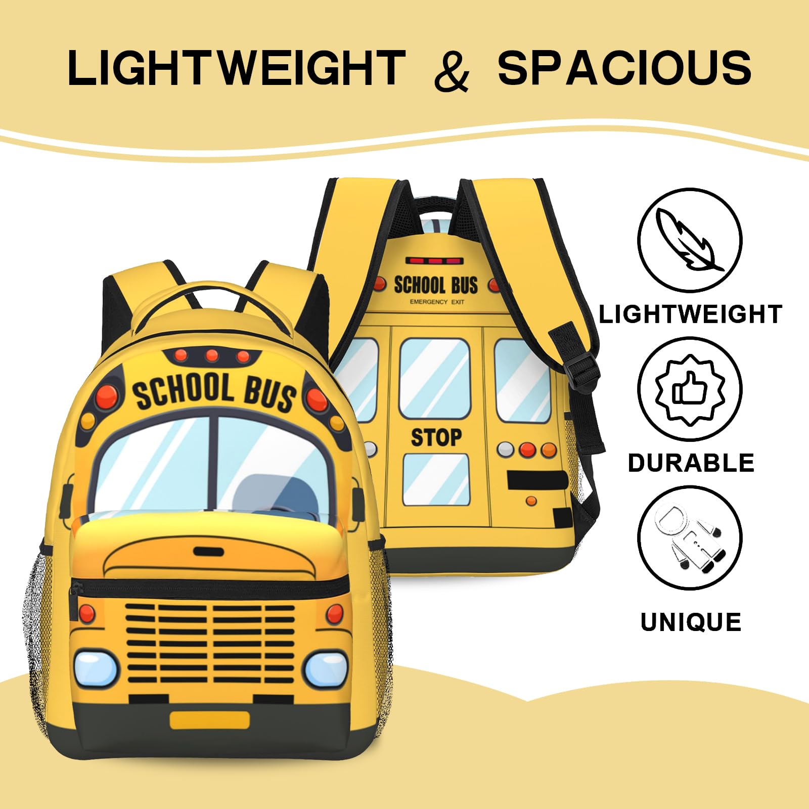 **Yellow Kids School Bus Backpack - Cartoon Pattern Bookbag for Boys & Girls - Durable Backpack for School, Travel & Daily Use**