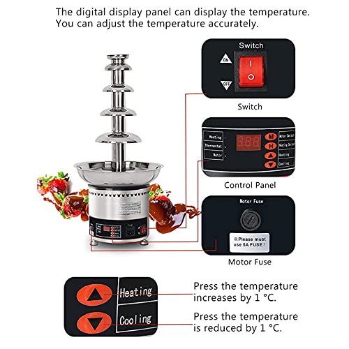 Commercial Chocolate Fondue Fountain Machine - 5 Tier Stainless Steel Melting Warmer for Chocolate, Candy, Butter & Cheese | Large Capacity Waterfall Design for Parties, Weddings & Catering Events