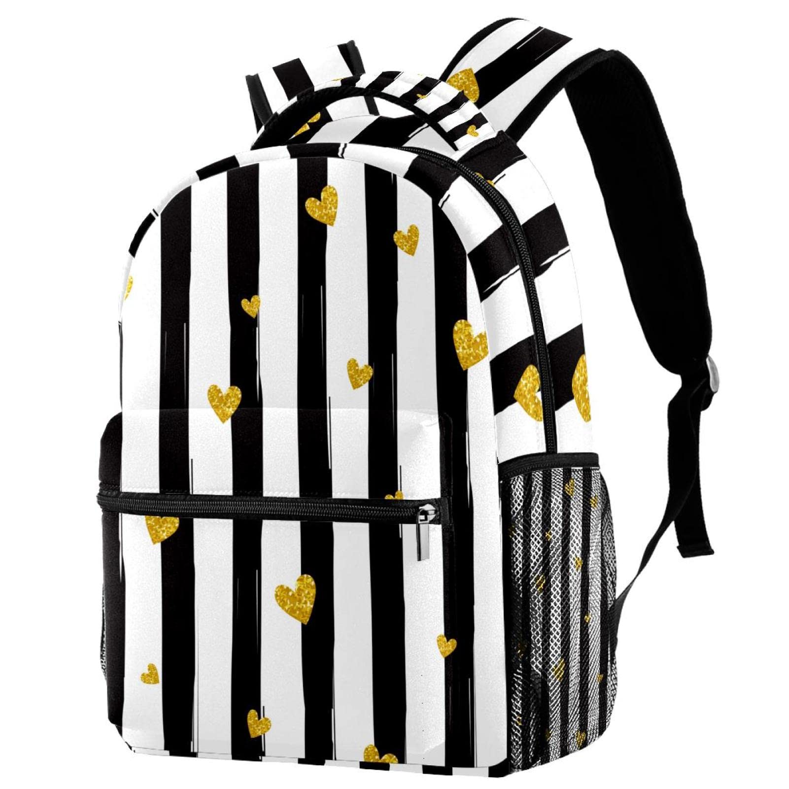 Stylish School Backpack with Laptop Compartment - Black Vertical Stripes Student Bookbag for Women, Perfect for College, Travel & Daily Use