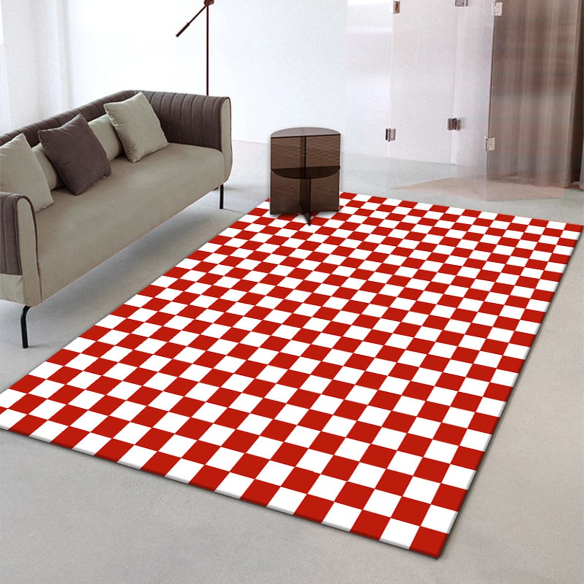 Modern Moroccan Trellis Washable Area Rug 6x8 ft - Soft Thick Checkered White & Red Carpet for Living Room, Dining Room, Bedroom, Kitchen, Hallway, Home Office - Perfect for High Traffic Areas & Cozy Decor