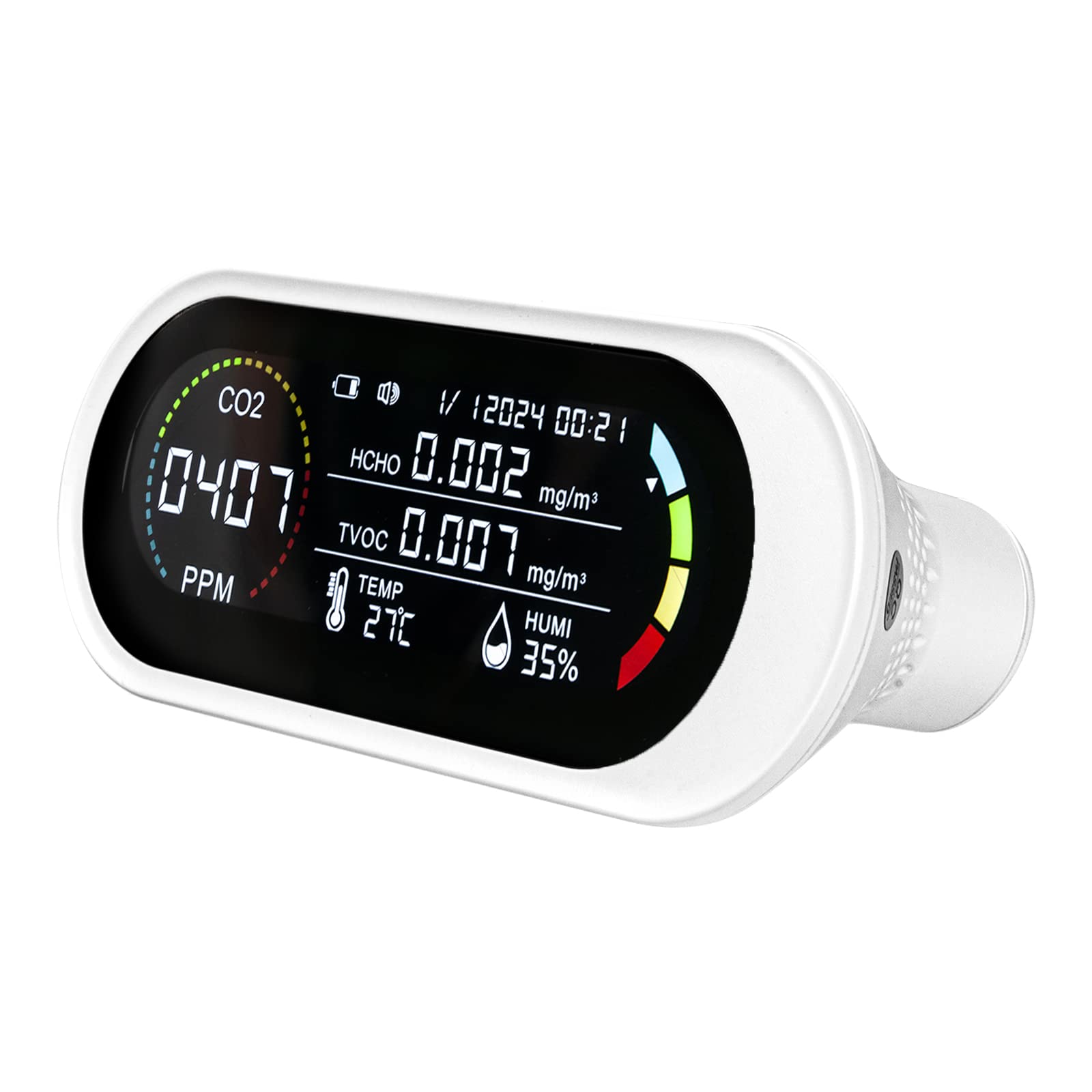 **Air Quality Monitor Indoor - Portable CO2, Formaldehyde, Temperature & Humidity Detector with Alarm for Home, Office, School - Real-Time Testing, Battery Powered - Ideal for Baby Rooms, Basements & Workspaces**