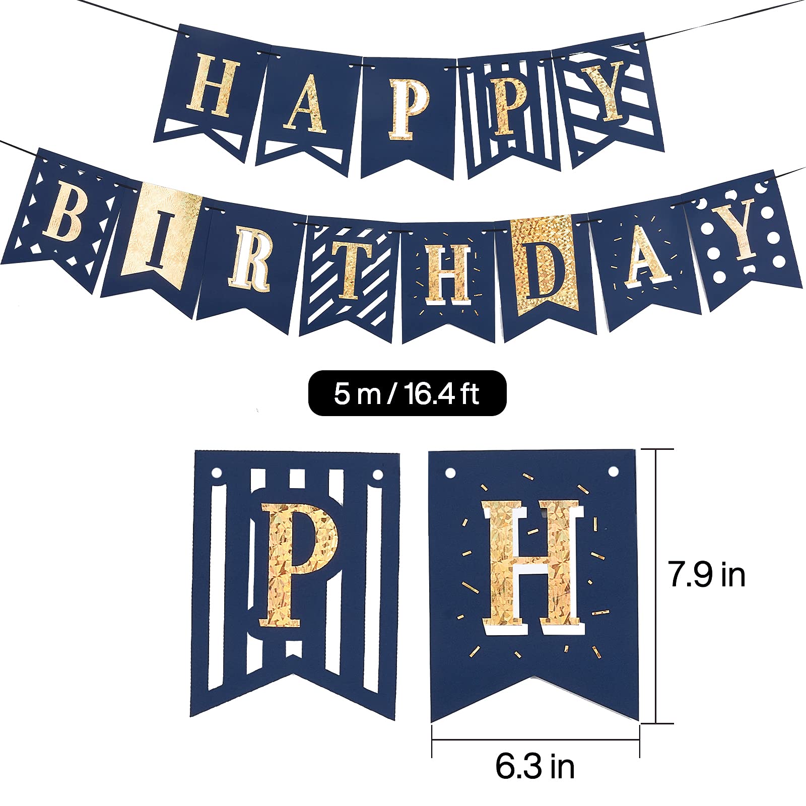 Navy Blue & Gold Happy Birthday Banner - Premium Birthday Sign for Boys Party Decorations, Blue & Gold Party Supplies - Perfect for Indoor & Outdoor Birthday Celebrations, Baby Showers, and Special Events