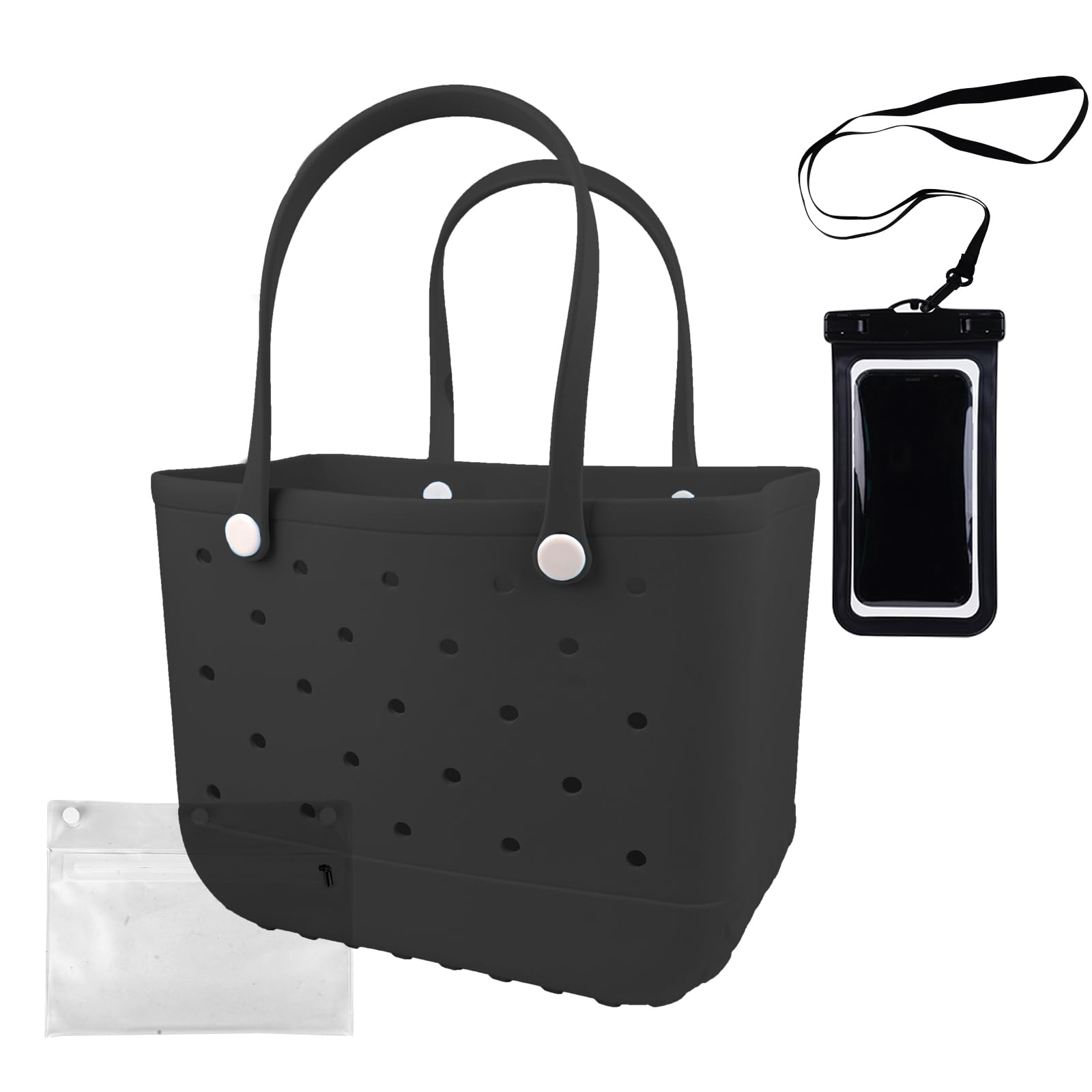 Waterproof Washable Rubber Beach Tote Bag with Zipper Pocket & Phone Pouch - Durable Open Purse for Pool, Boat, Beach & Summer Travel Accessories